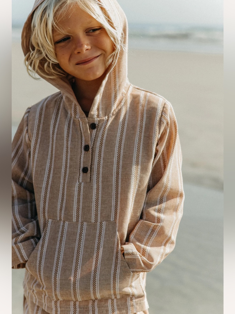 Indigo Thread Co. Tan Striped Hooded Pullover